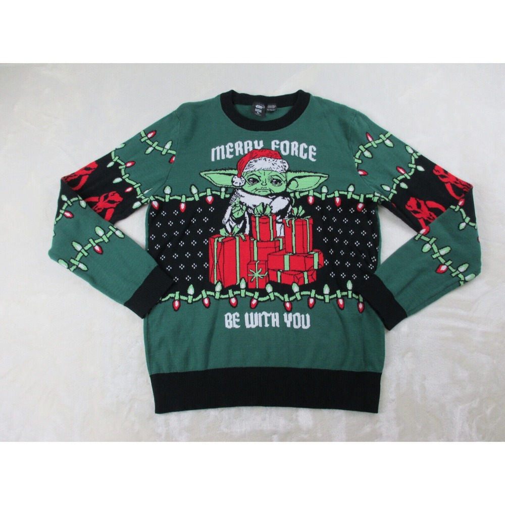 Star Wars Sweater‎ Mens Extra Large Green Merry Force Be With You Knit Pullover